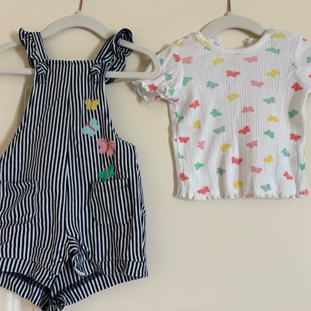 Little Me Striped Overalls and Butterfly Tee Set